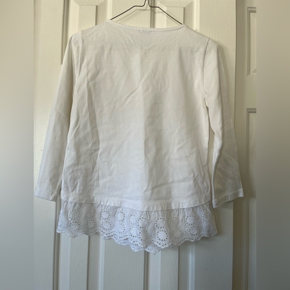 J by J Crew 3/4 sleeves white t shirt with lace bottom - Picture 7 of 11